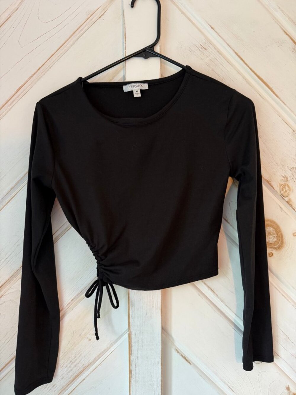 Persaya Black Ruched Side Tie Crop Top Womens M